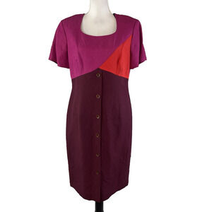 Vintage Liz Claiborne Dress size 10 Pink Red Linen Straight Knee Career Church